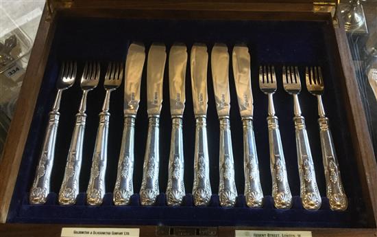 A cased set of 6 silver fish knives and forks